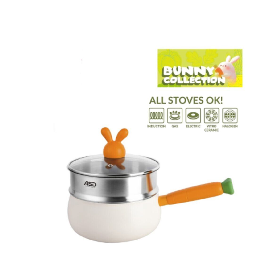 ASD Bunny Collection 18cm Induction Saucepan + Steamer (HP-BUN318SA-SS)