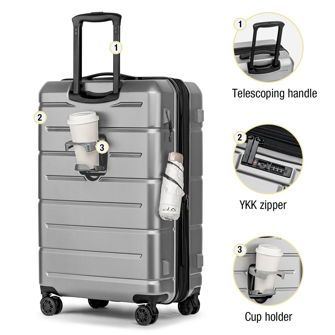 M Collection Expandable TSA Lock 360 Silent Brake Wheel Luggage Silver Grey