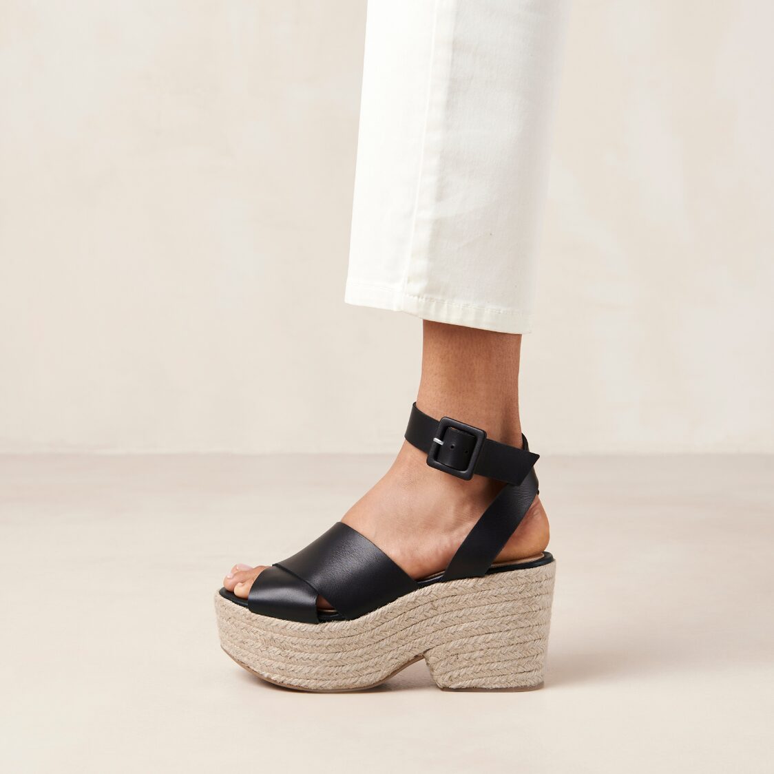 Alohas Lyla Black Leather Espadrilles