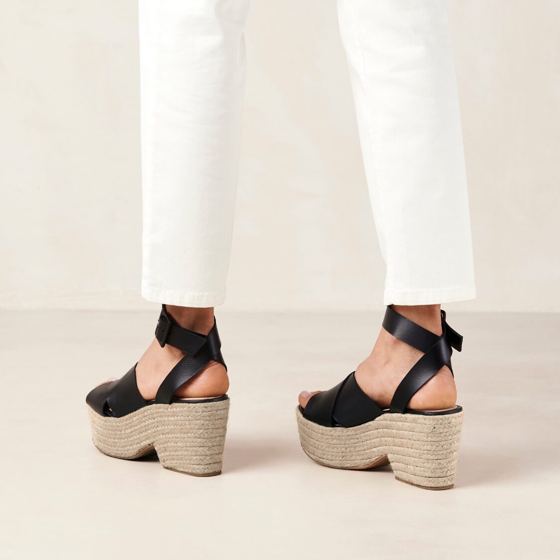Alohas Lyla Black Leather Espadrilles