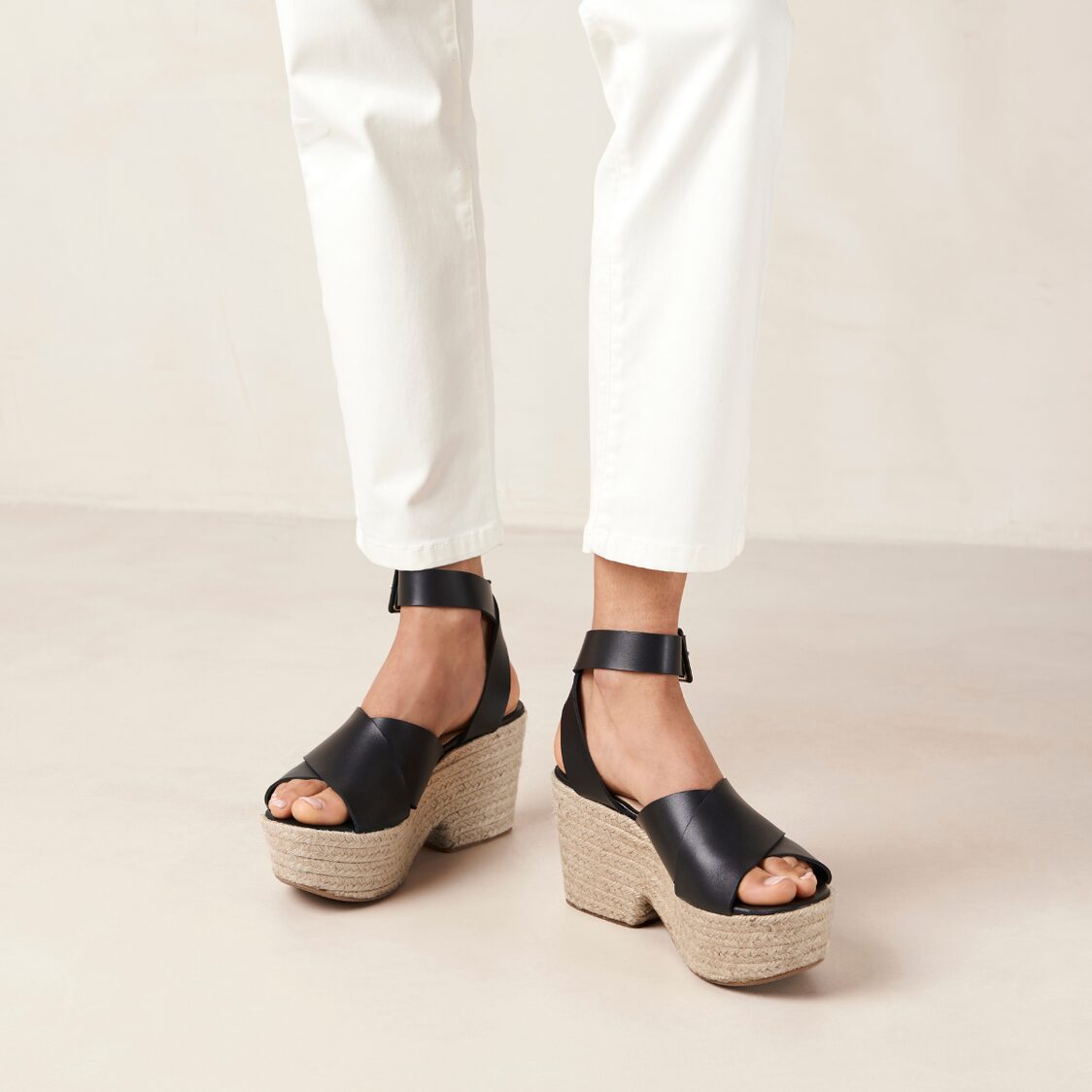 Alohas Lyla Black Leather Espadrilles