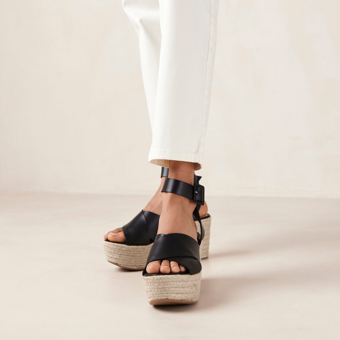 Alohas Lyla Black Leather Espadrilles