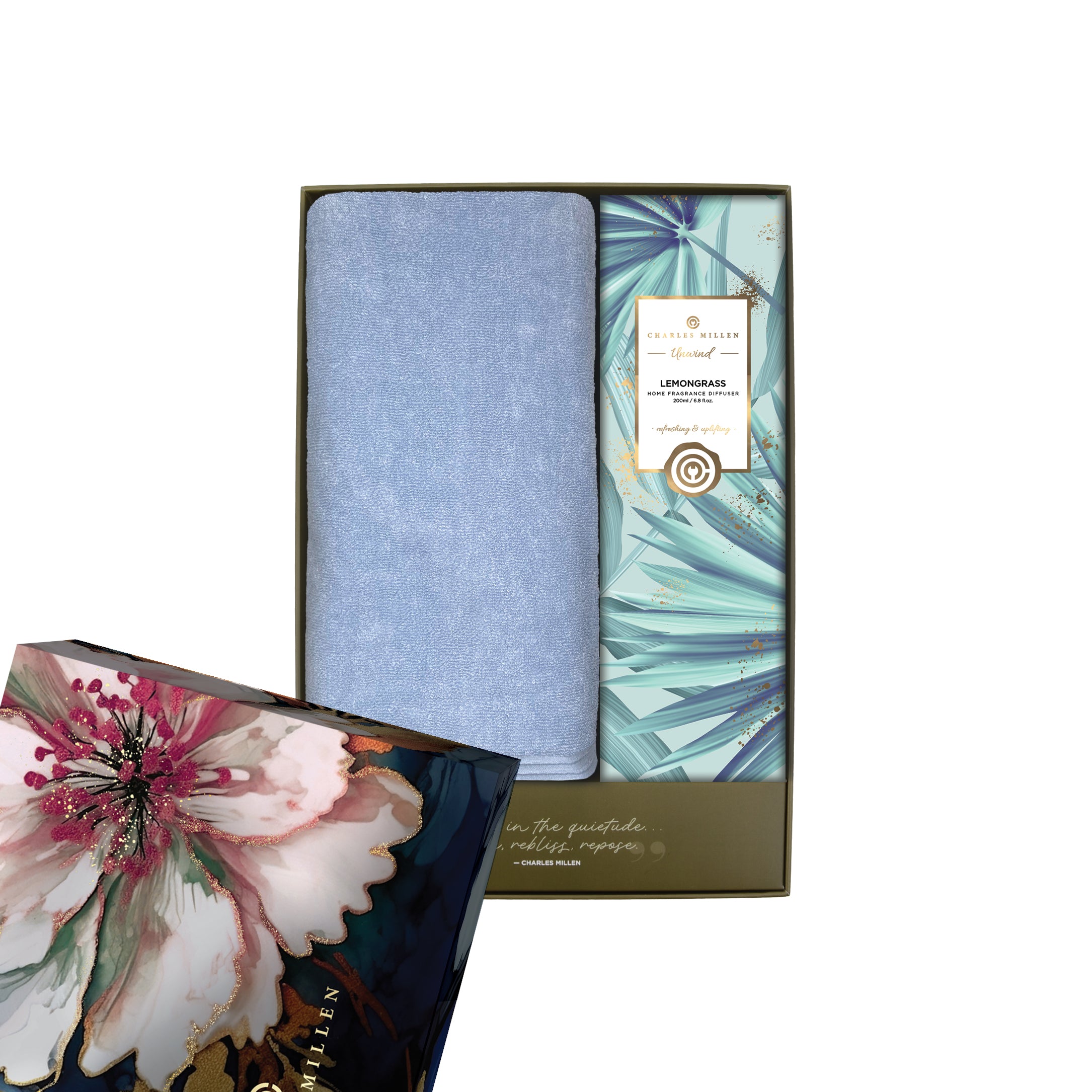 Charles Millen Signature Collection Repose Loft Sports Bath Towel With Unwind Diffuser Gift Set