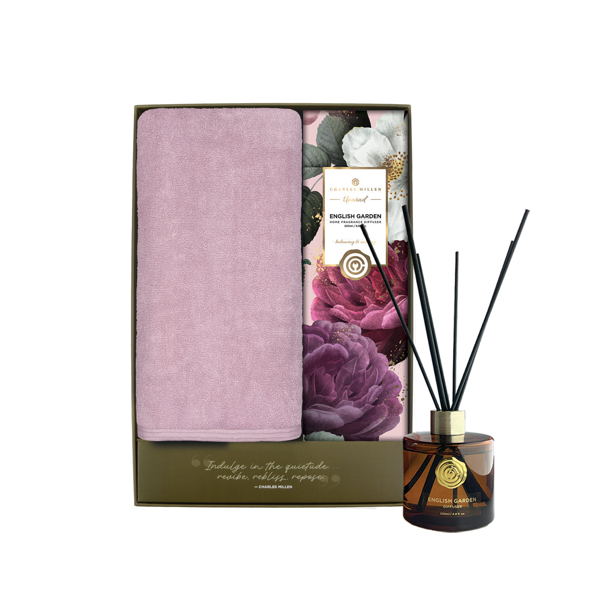 Charles Millen Signature Collection Repose Loft Sports Bath Towel With Unwind Diffuser Gift Set