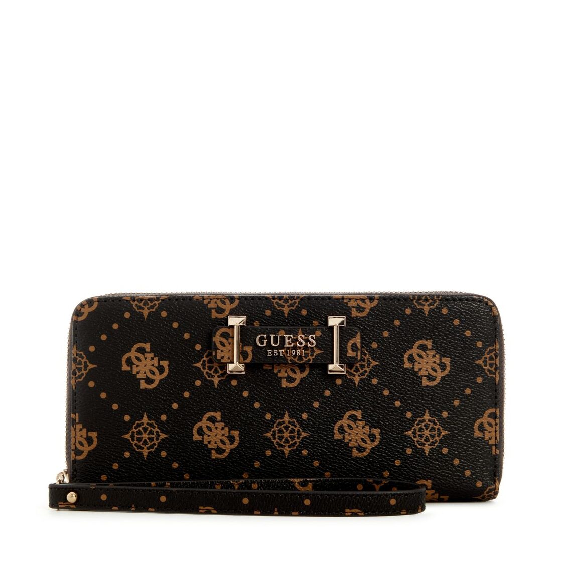 Guess Silia Slg Large Zip Around - Espresso Logo