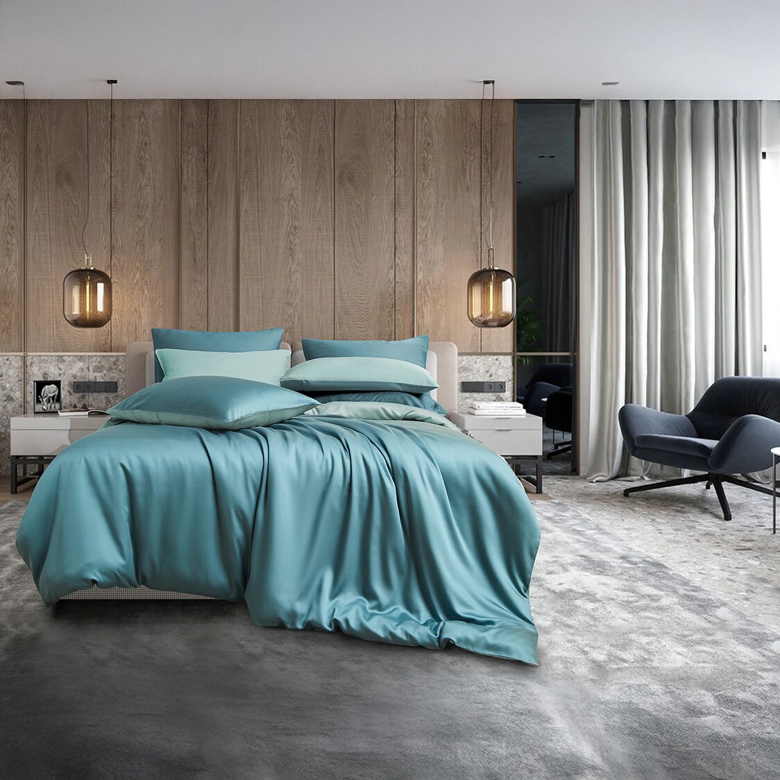 Canopy Rivera Bed Set King Teal/Green