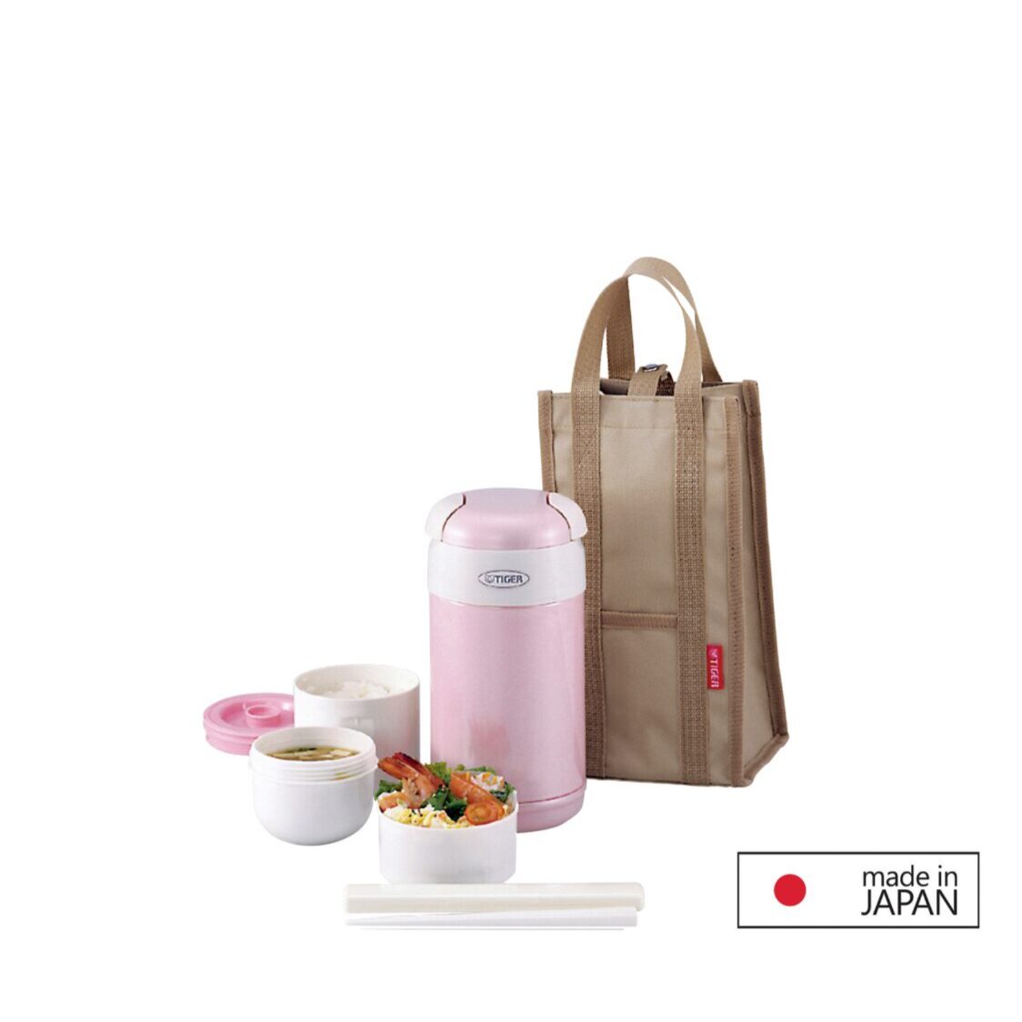 TIGER Vacuum Insulated Double Stainless Steel Lunch Box With Bag 1.5 Cups - Pink (LWR-A092 PG)