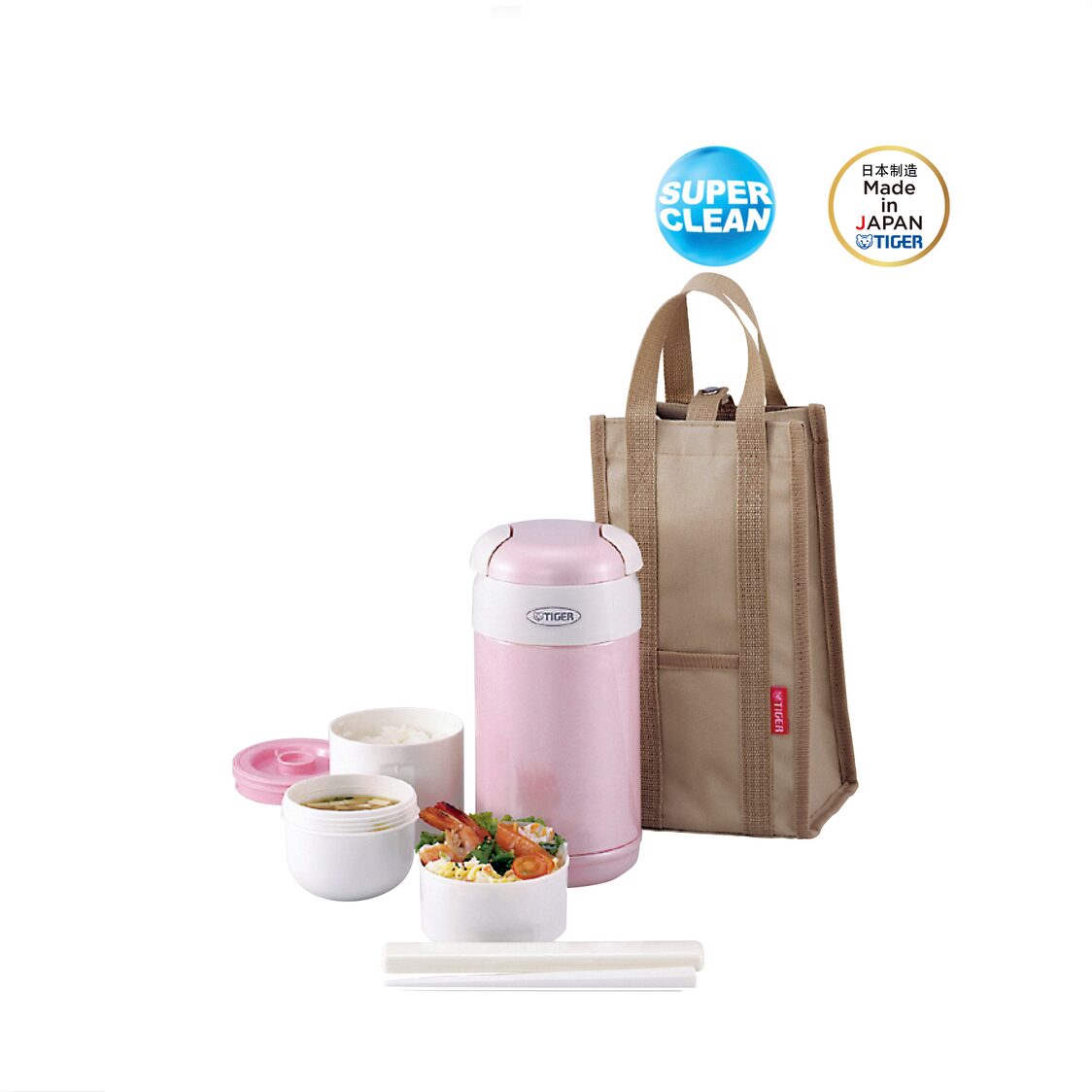 TIGER Vacuum Insulated Double Stainless Steel Lunch Box With Bag 1.5 Cups - Pink (LWR-A092 PG)