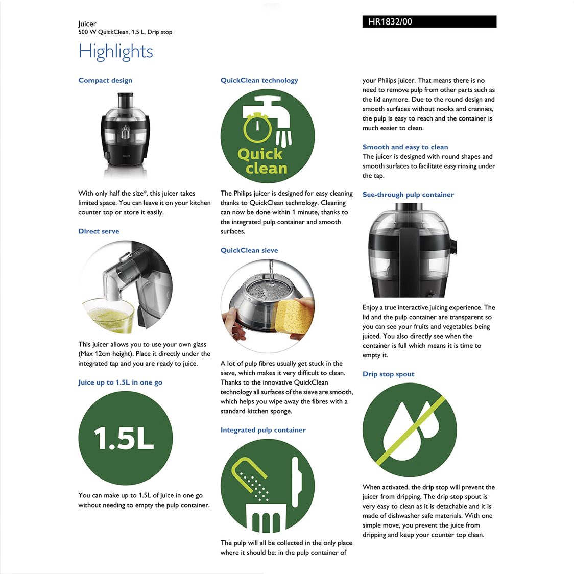 Philips Viva Collection Juicer 500W 1.5L Juicer (HR1832/00)