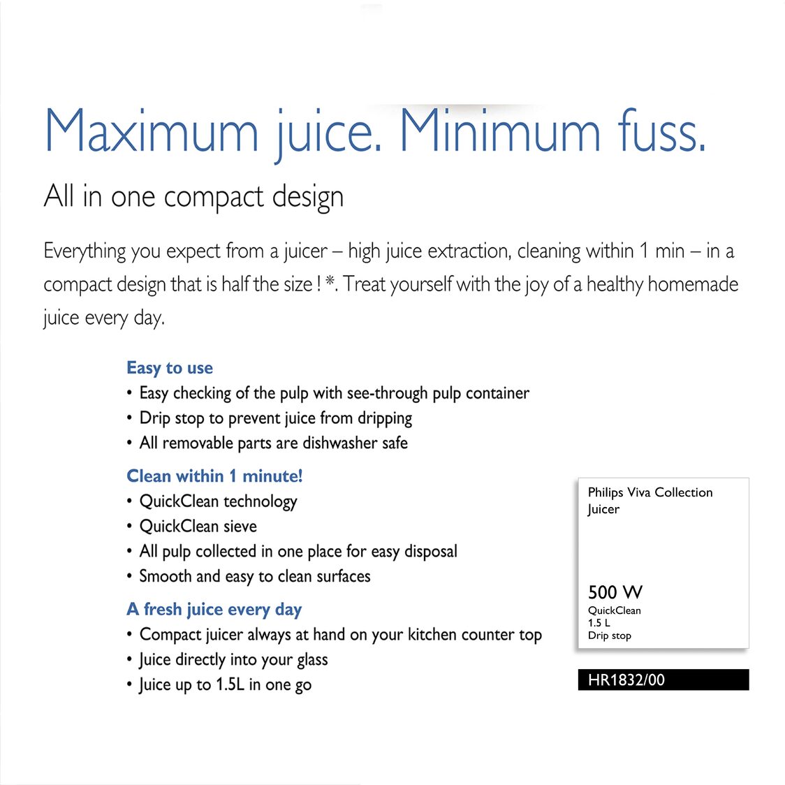 Philips Viva Collection Juicer 500W 1.5L Juicer (HR1832/00)