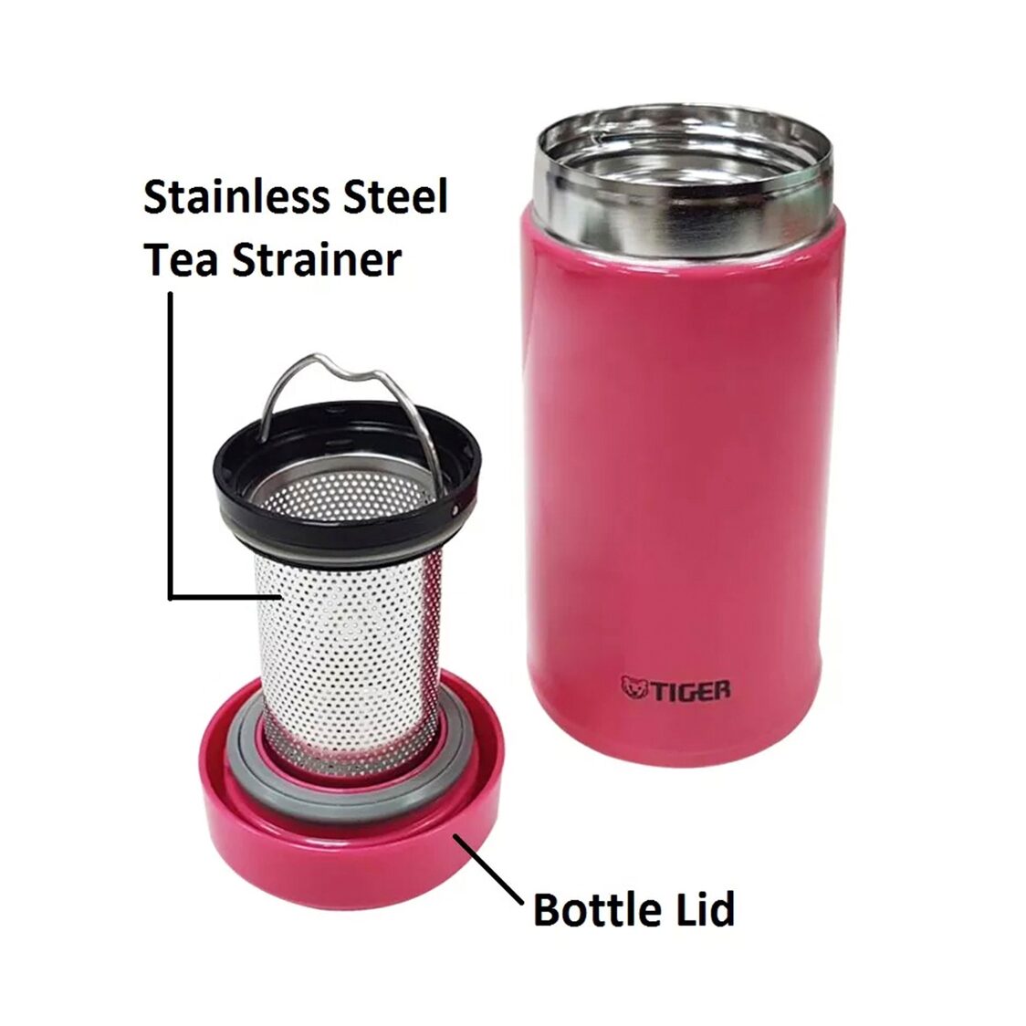 TIGER Double Stainless Steel Mug with Tea Strainer 480ml - Pink (MCA-T480 PI)