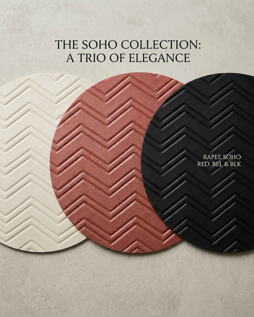 Rapee Soho PU Round Placemat – Textured Chevron Design – 38 x 38 cm – Red