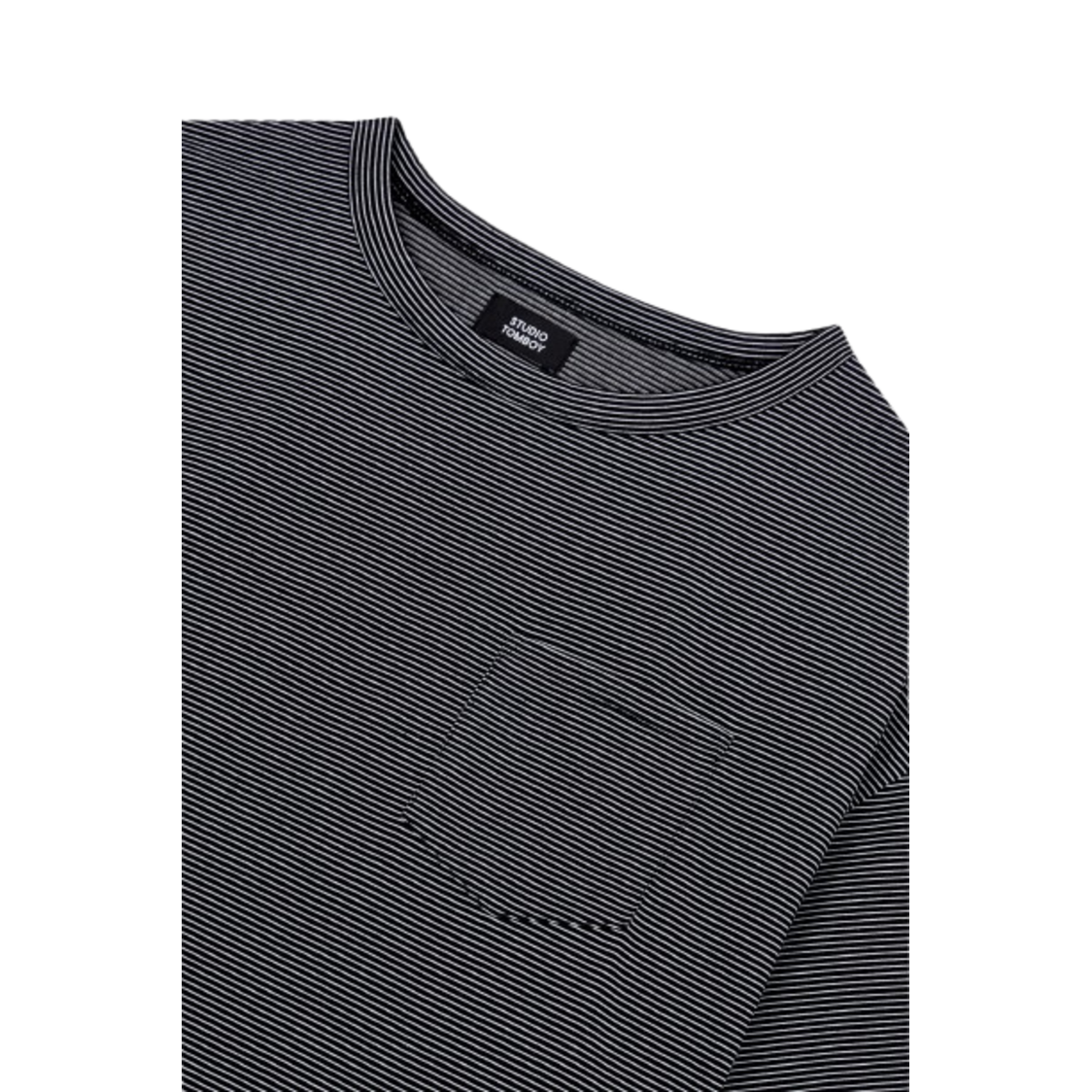 Studio Tomboy Hem String One Pocket Stripe T-Shirt Black