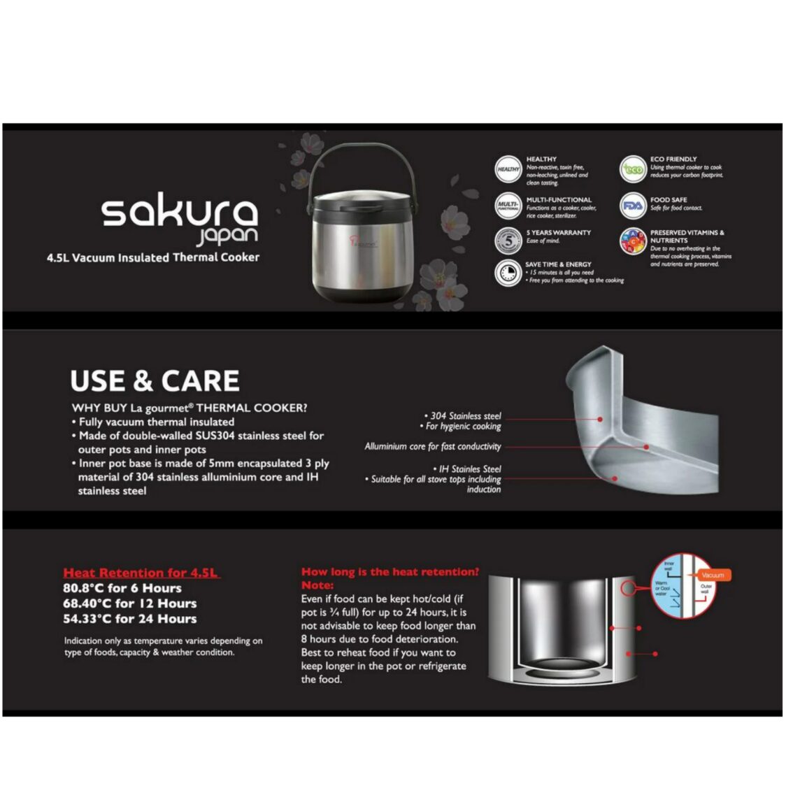 La Gourmet 3L Sakura Vacuum Thermal Insulated Cooker (LGWC267887)