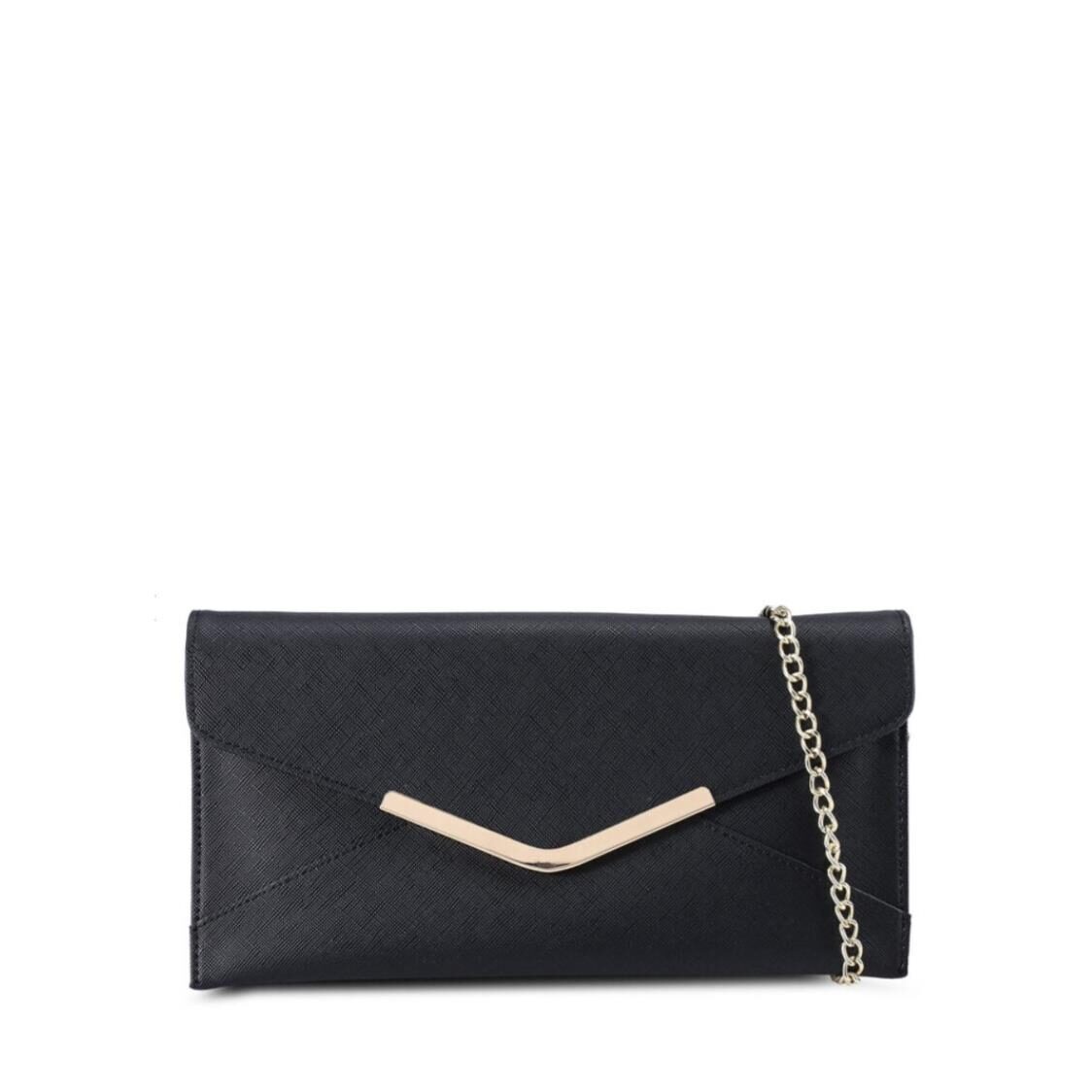 Mel&Co Saffiano Leatherette Envelope Clutch with Chain