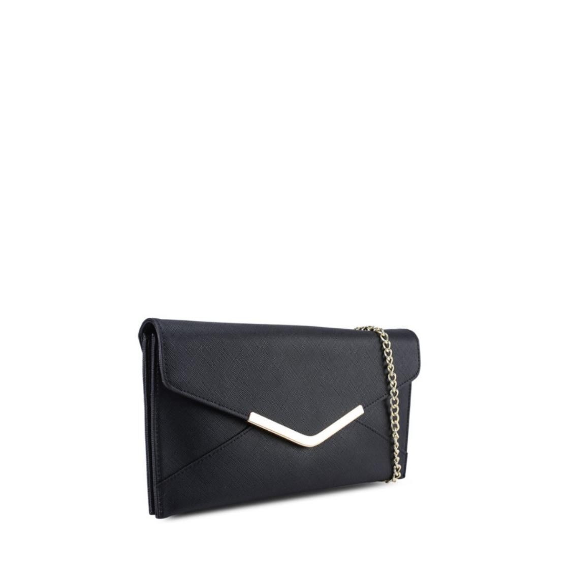 Mel&Co Saffiano Leatherette Envelope Clutch with Chain