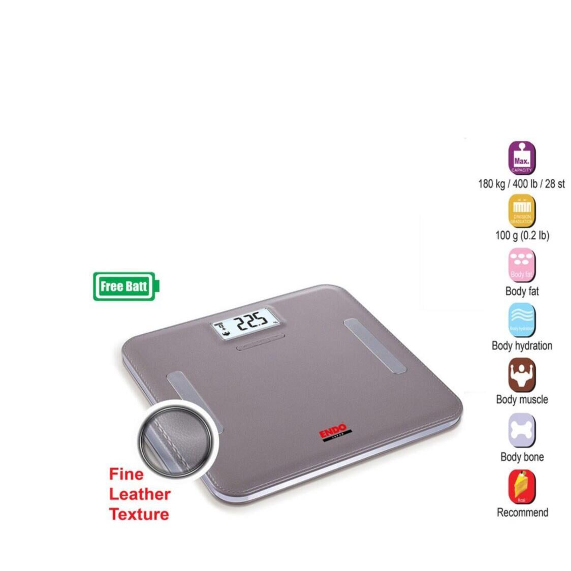Endo High Precision Body Fat Analysis Scale Leather Grey E-DBS751