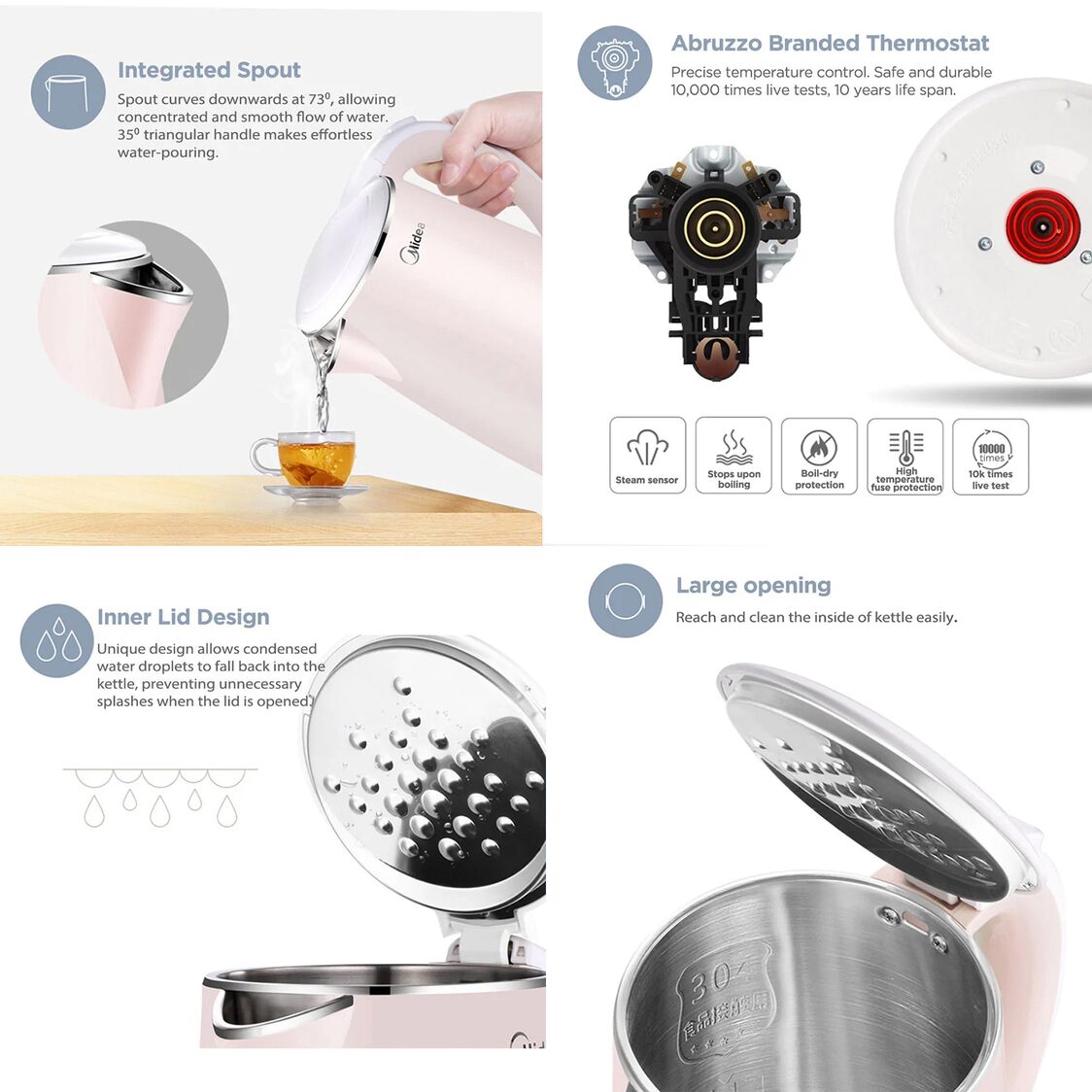 Midea 1.7L 1800W Double Wall Electric Kettle – Pink (MKHJ-1705)