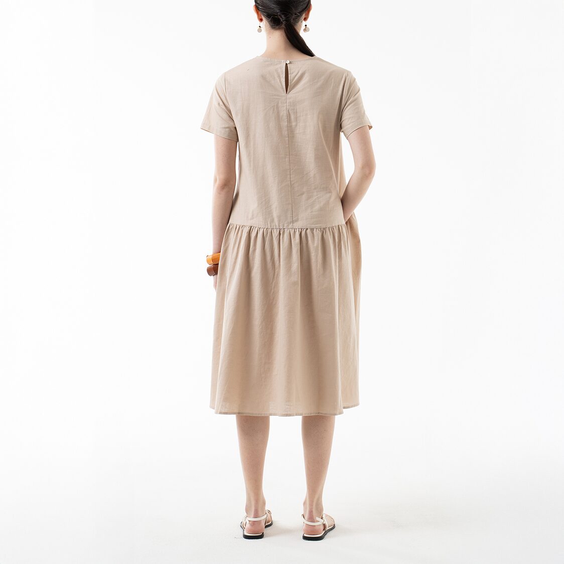 K/Woods Effortless Gathered Midi Dress in Natural