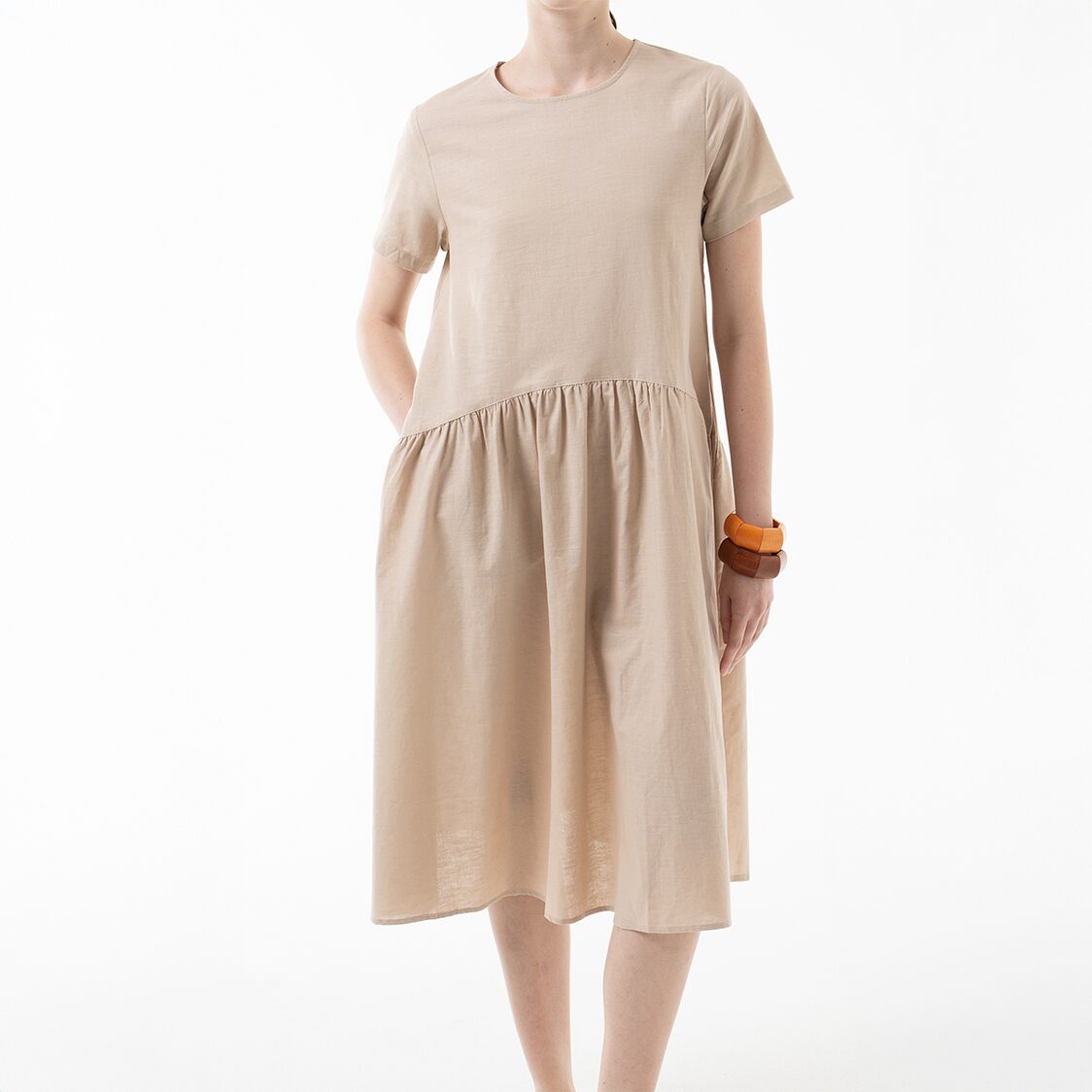 K/Woods Effortless Gathered Midi Dress in Natural