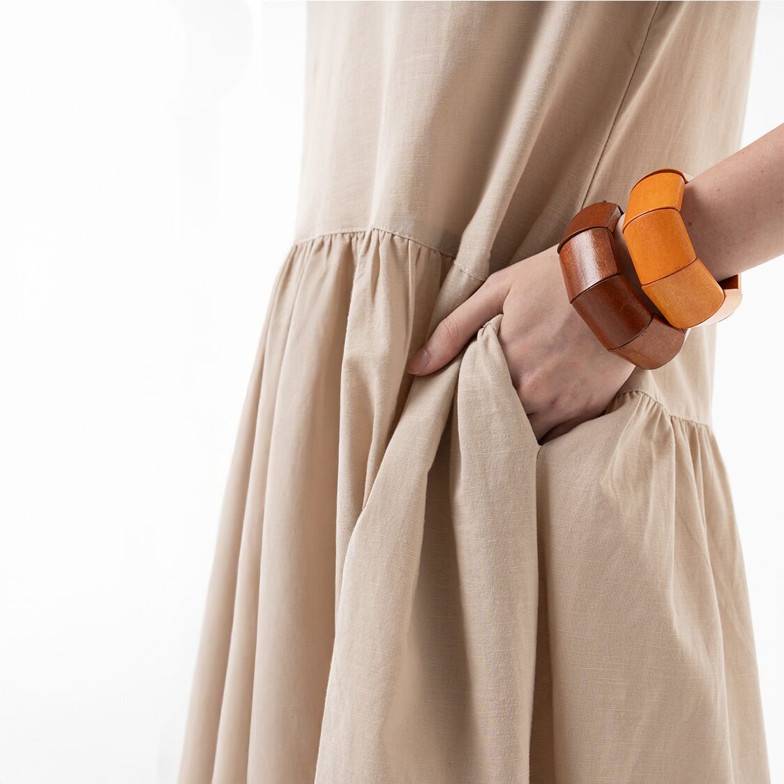 K/Woods Effortless Gathered Midi Dress in Natural