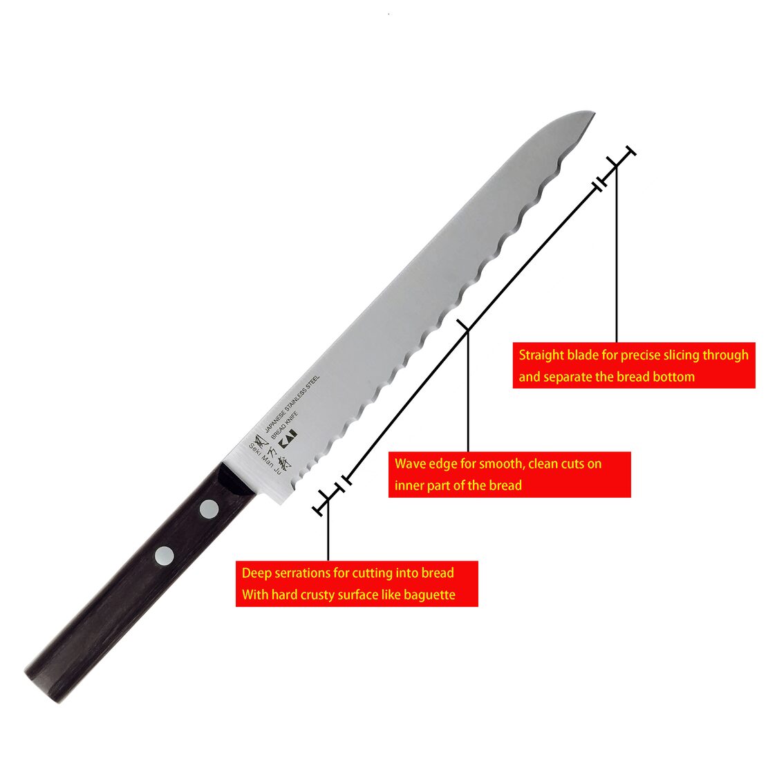 Kai Seki Manju Wooden Handle Bread Knife - 19 cm (BE-0552)