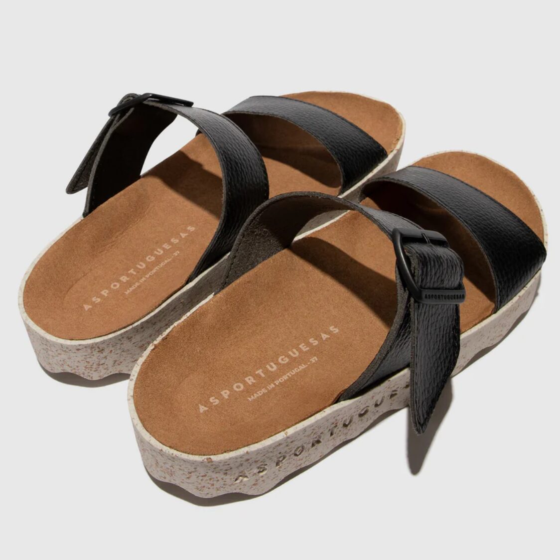 Asportugesas Coly 2Strap Eco Leather Sandal Off Black