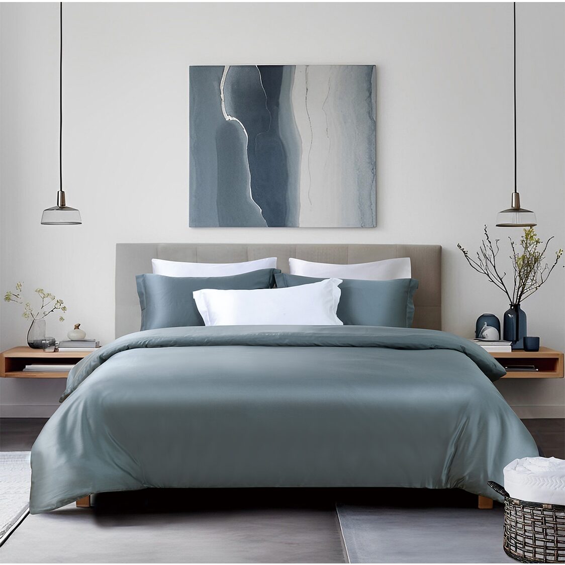 Bellami Tencel Organic Cotton Heirloom Solid 1300TC Fitted Sheet / Bedset - Cloudy Willow