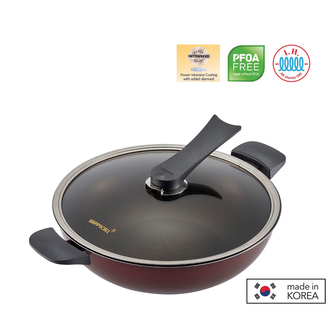 HAPPYCALL Solaris Diamond IH Non-Stick Wok with Glass Lid 32cm (4900-0154)
