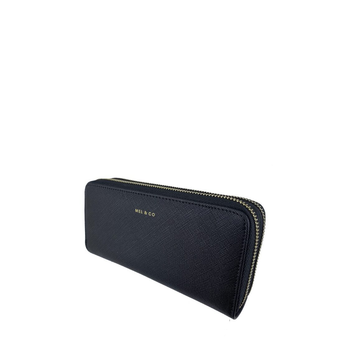 Mel&Co Saffiano-Effect Double Zip-Around Large Wallet With Wrist Strap