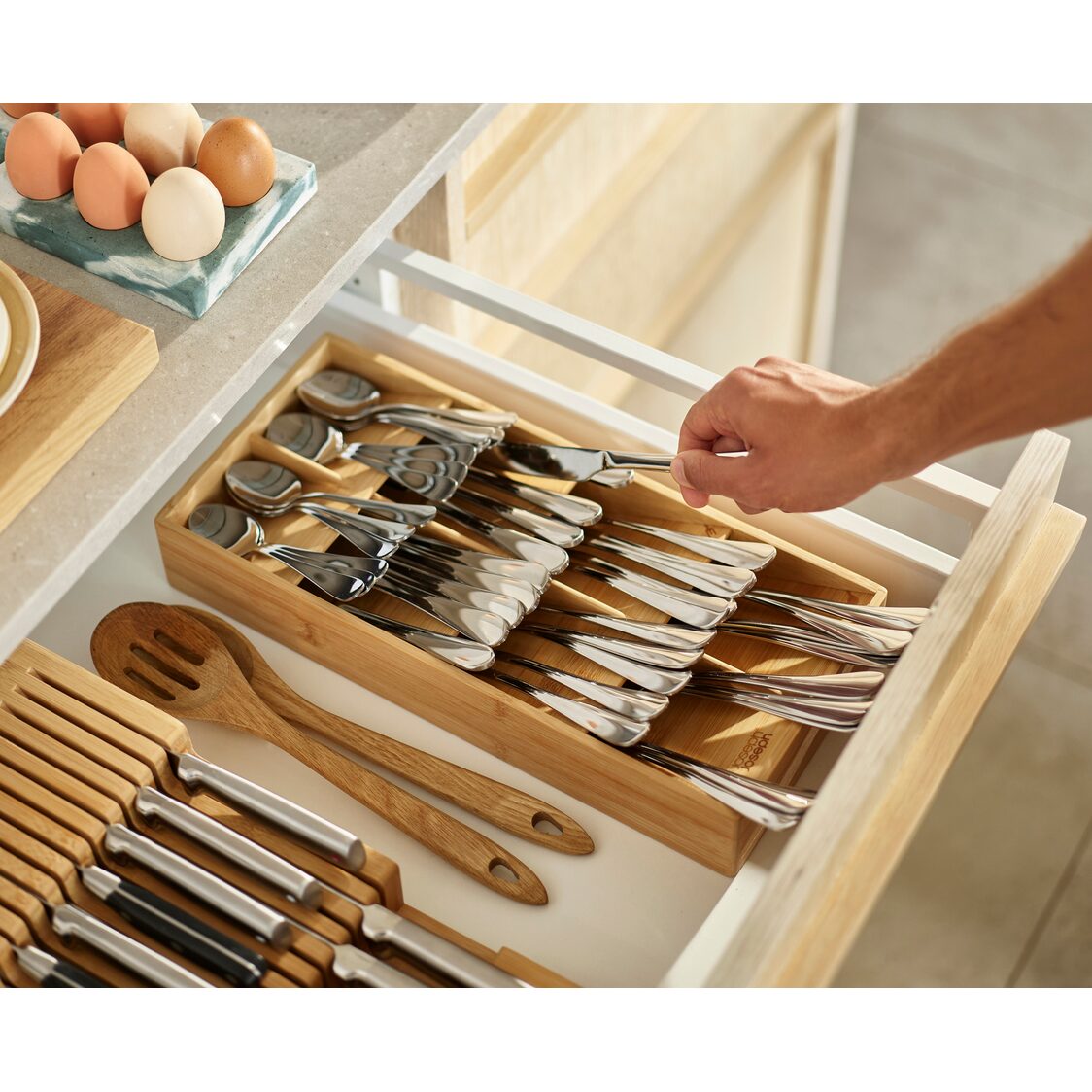 Joseph-Joseph DrawerStore Bamboo Large Cutlery Organiser