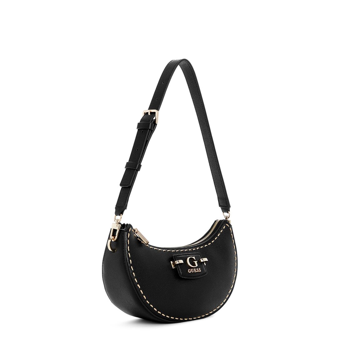 Guess Nastra Top Zip Shoulder Bag, Black