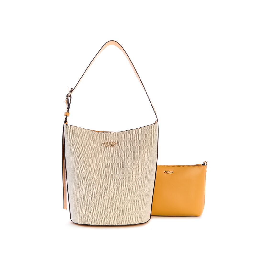 NICOLETTE LRG BUCKET SHOULDER BAG,NATURAL/MARIGOLD