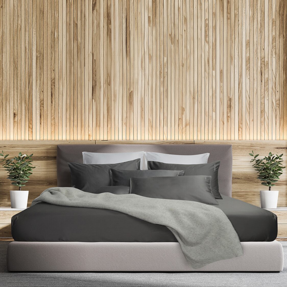 Marie Claire Solid Fitted Sheet Set - Charcoal