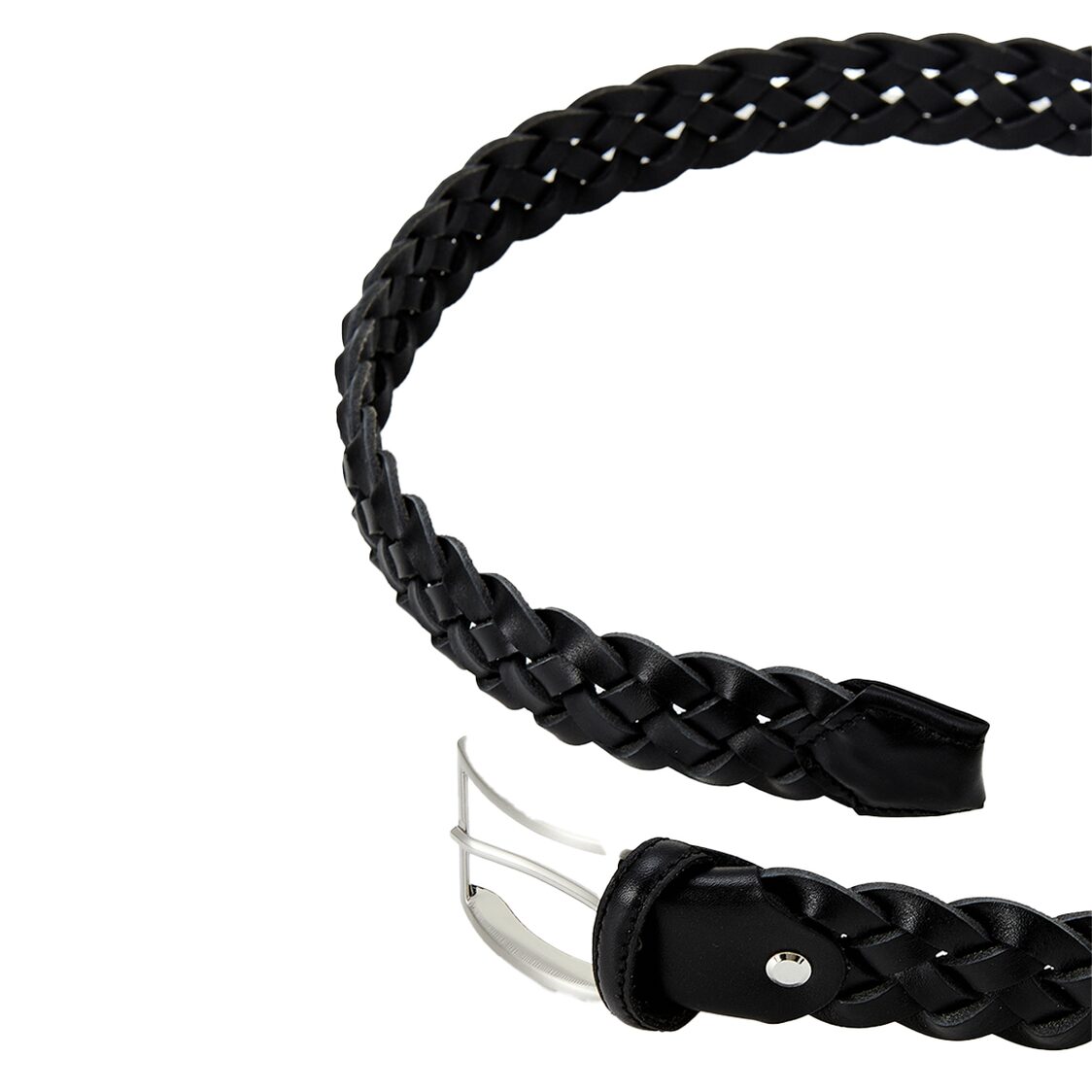 Man On The Boon Made In Italy Weaving Leather Belt Black