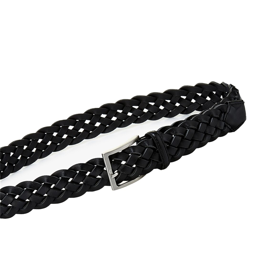 Man On The Boon Made In Italy Weaving Leather Belt Black