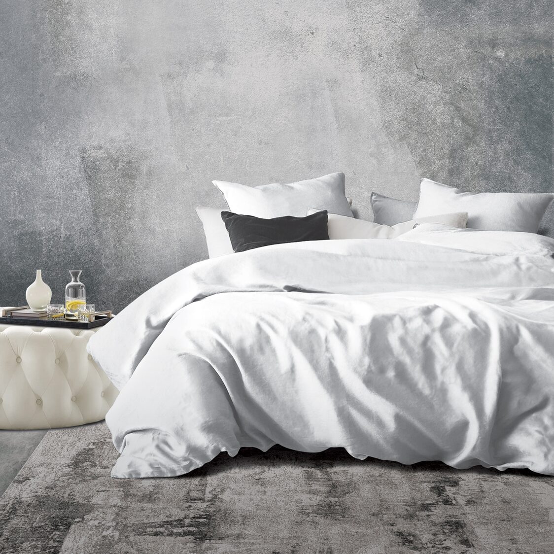 Charles Millen Signature Collection CMSG-09A, 100% Extra Fine Long Staple Cotton, 1100TC Deluxe Fitted Sheet/Bed Set/Summer Quilt - Porcelain White