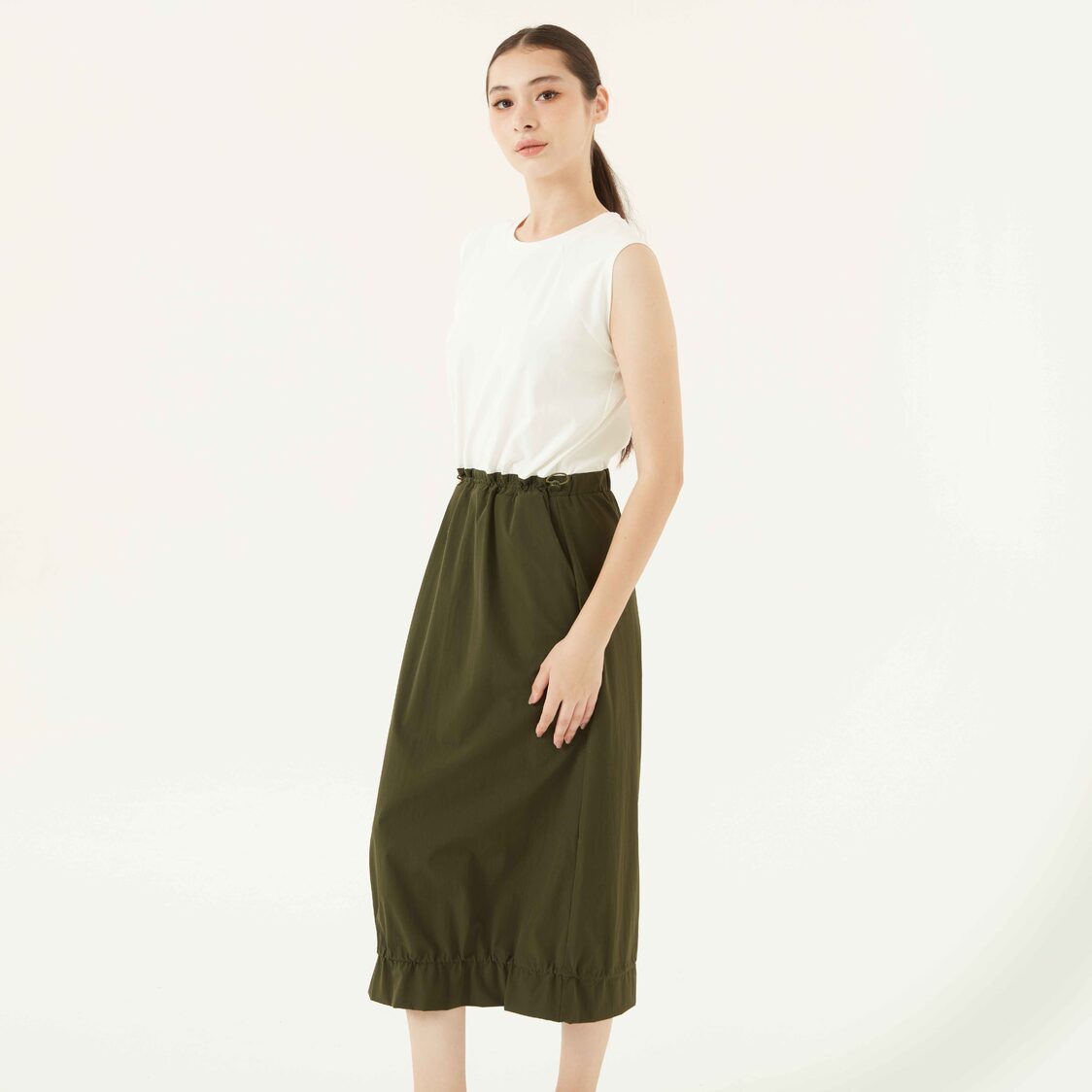 K/Woods Sleeveless Dress In Off White/Olive
