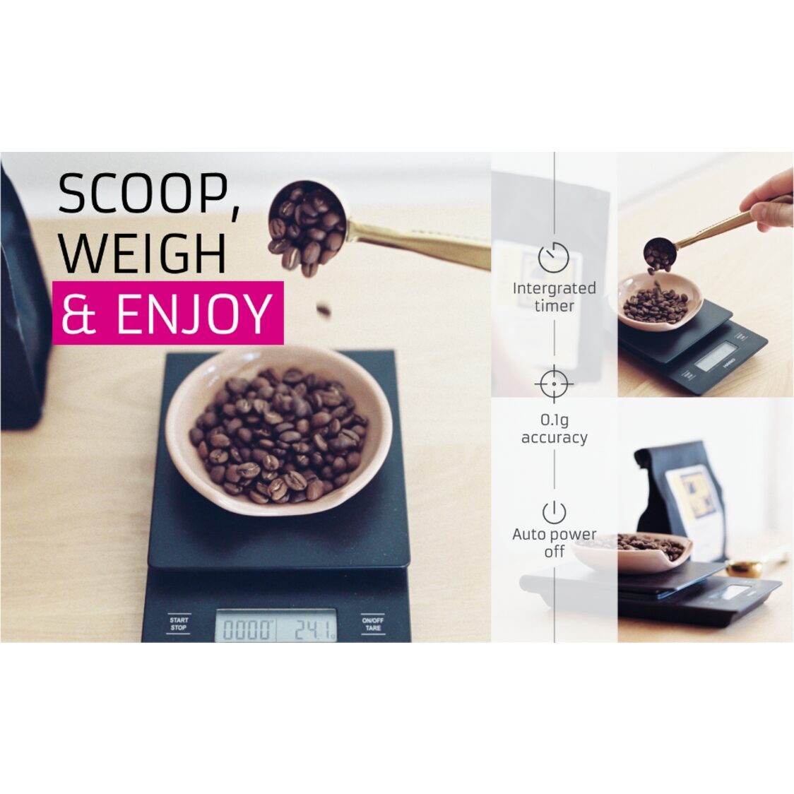 HARIO V60 Drip Coffee Scale With Timer / Free: ENDO+ 300ml Anti-Bac S/Steel Mug (VST-2000B & CX+1001)