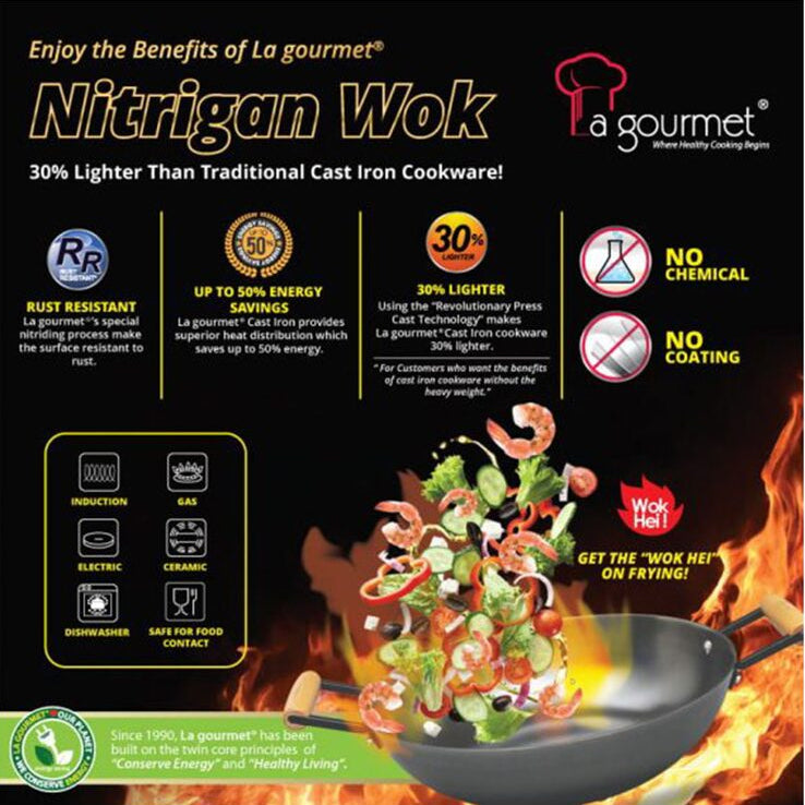 La Gourmet Nitrigan 30cm cast-Iron Open Wok (LGMCWCI347664)