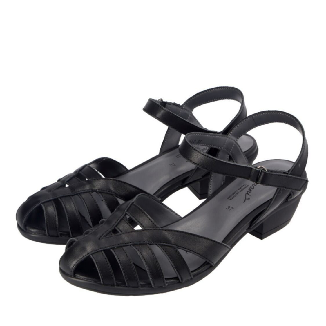 Barani Leather Heeled Sandals with Back Strap (Short) 19612 Black
