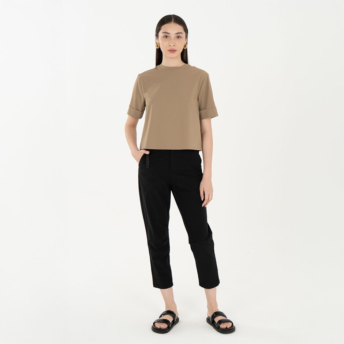 K/Woods Ice Cool Casual Chic Boxy Top in Khaki
