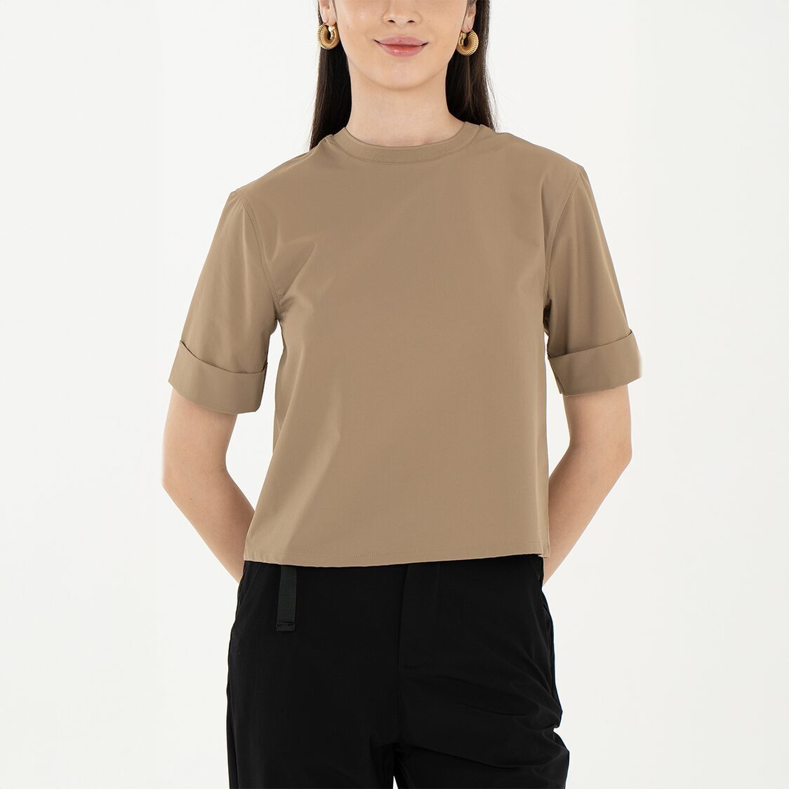 K/Woods Ice Cool Casual Chic Boxy Top in Khaki
