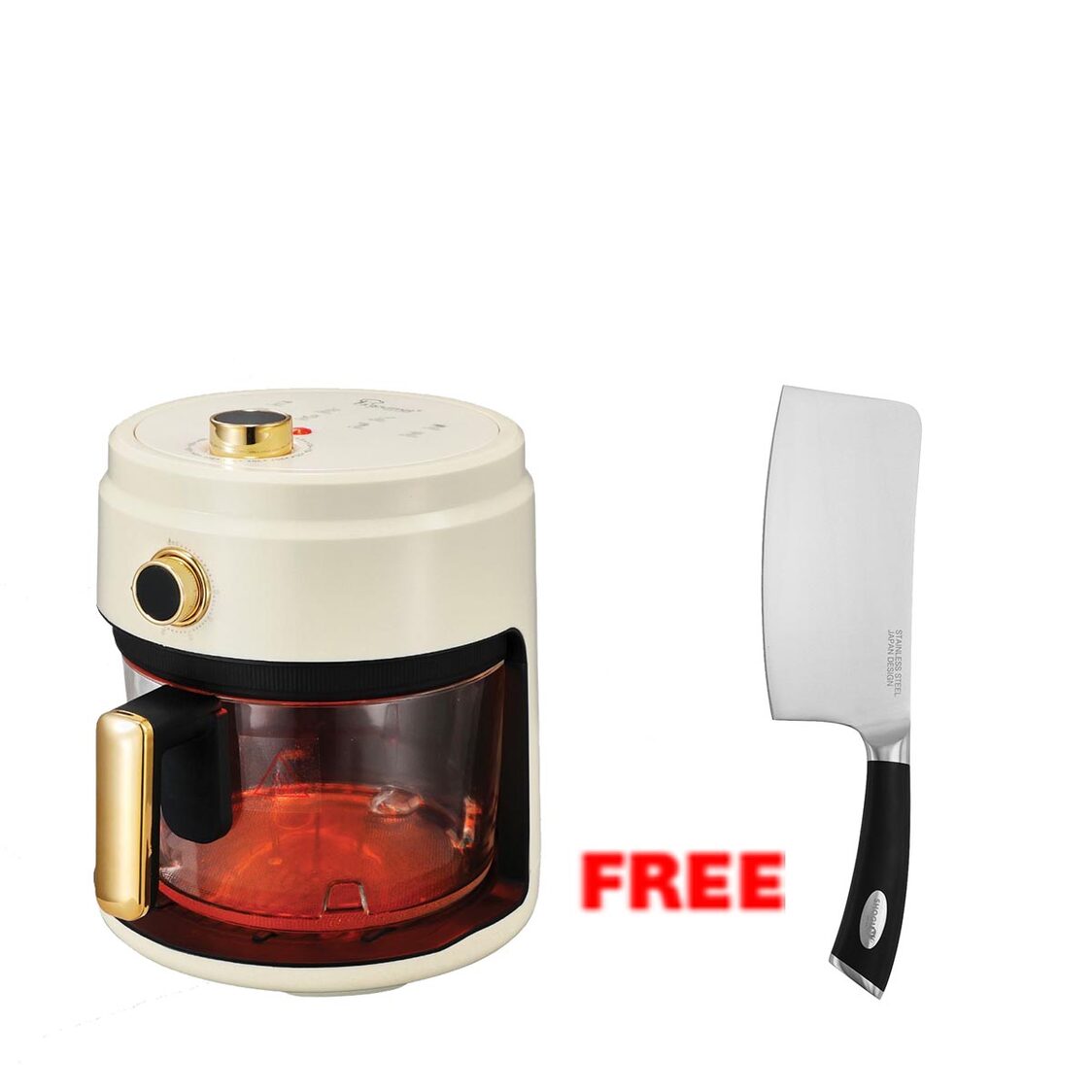 La Gourmet 4L Glass Air Fryer - Cream (LGELAF412850) + Free Shogun Cleaver 7Inch (Worth $69.90)