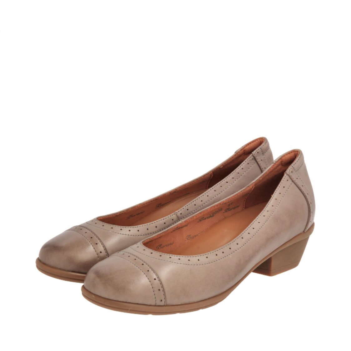 Barani 19602 Grey Leather Heels (Short, Perforated Lining)