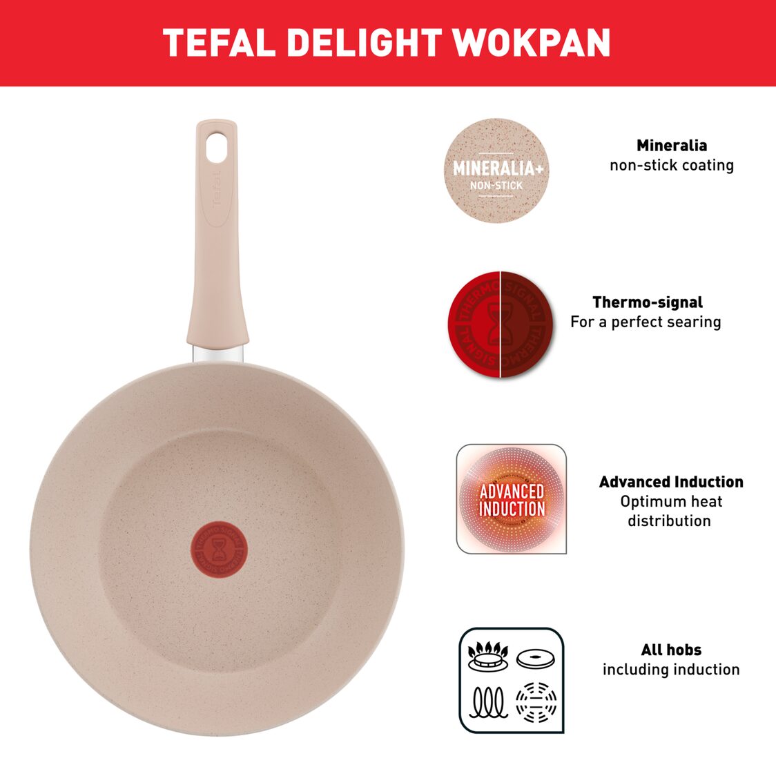 Tefal Delight Induction Wok Pan 28cm (G29319)