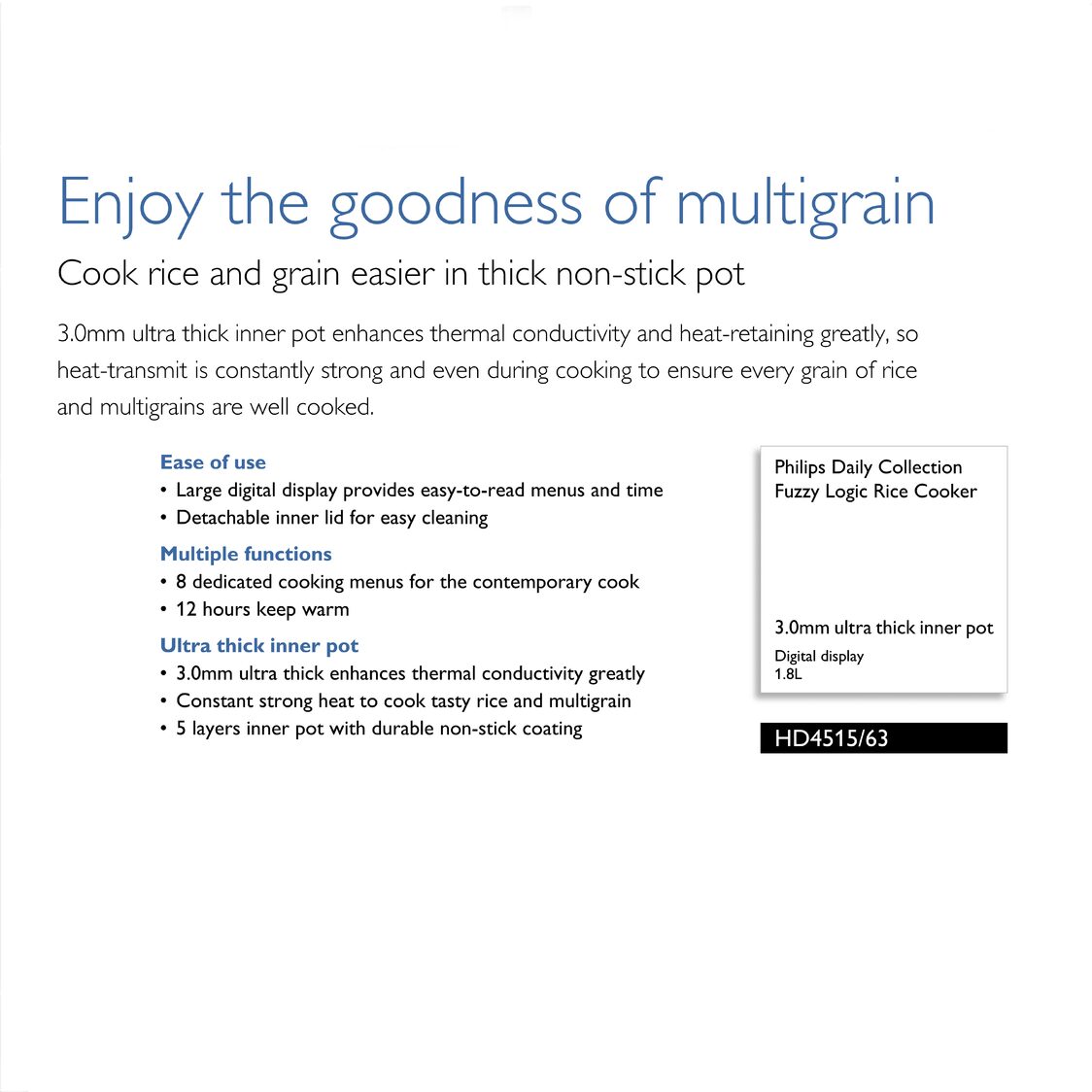 Philips Daily Collection Fuzzy Logic Rice Cooker 1.8L (HD4515/63)