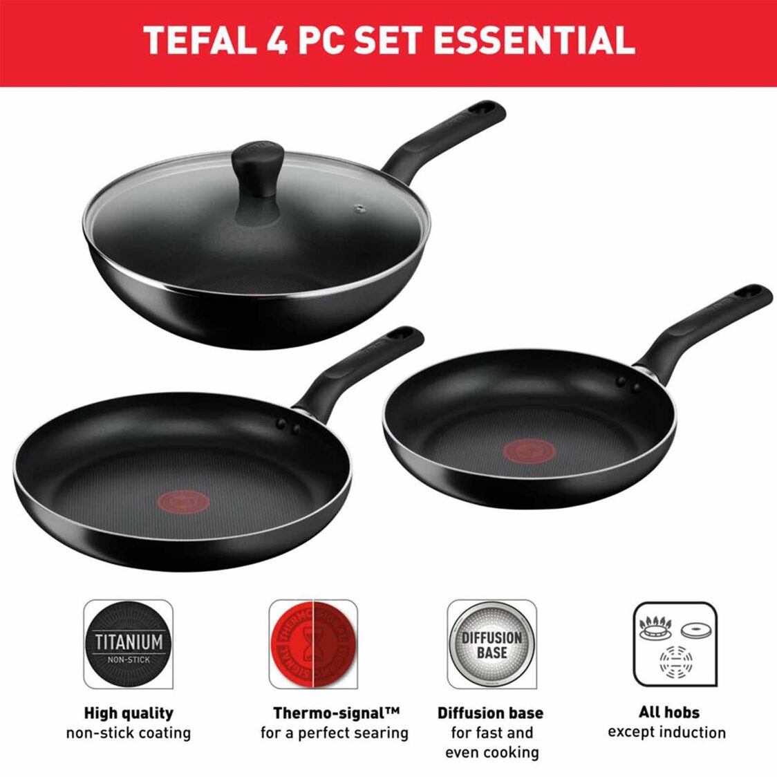 Tefal Essential 4pc Non-Stick Cookware Set (B511S4)