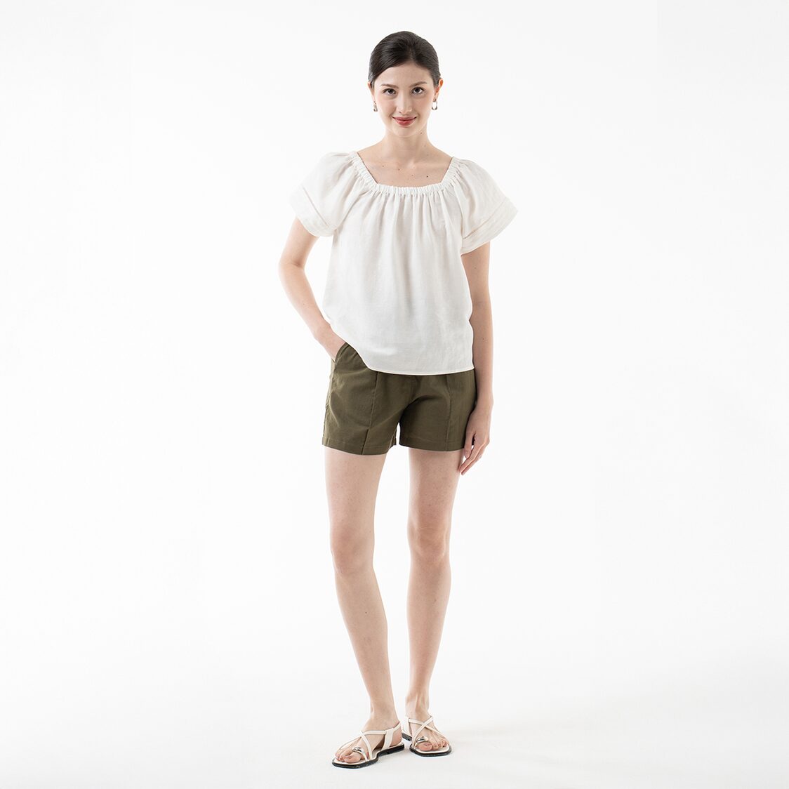 K/Woods Boho Breeze Peasant Top in Off White