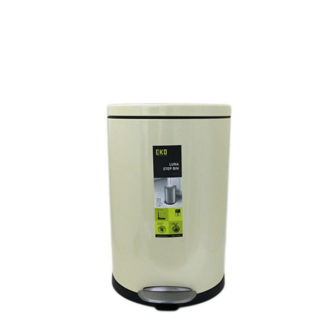 EKO Stainless Steel Step Bin With Soft Closing Lid 8L Cream Luna EK9219-8-CR